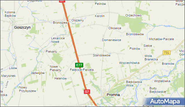 mapa Stanisławów gmina Promna, Stanisławów gmina Promna na mapie Targeo