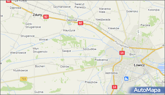 mapa Szczudłów, Szczudłów na mapie Targeo