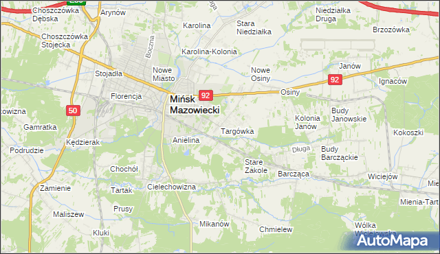 mapa Targówka gmina Mińsk Mazowiecki, Targówka gmina Mińsk Mazowiecki na mapie Targeo