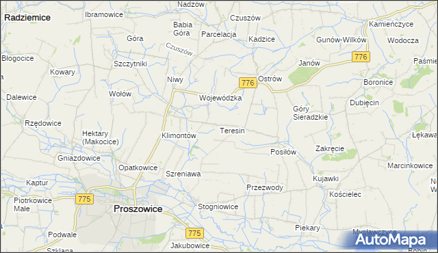 mapa Teresin gmina Proszowice, Teresin gmina Proszowice na mapie Targeo