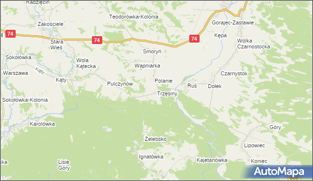 mapa Trzęsiny, Trzęsiny na mapie Targeo