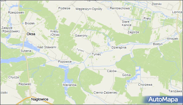 mapa Tyniec gmina Oksa, Tyniec gmina Oksa na mapie Targeo