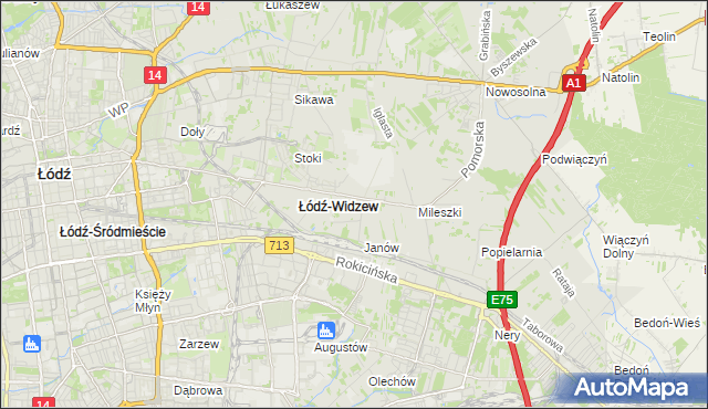 mapa Widzew, Widzew na mapie Targeo