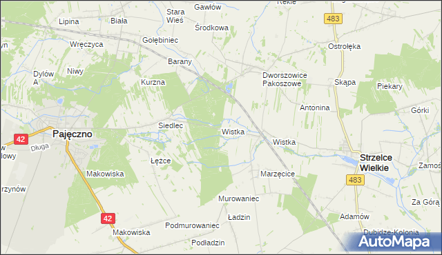 mapa Wistka gmina Pajęczno, Wistka gmina Pajęczno na mapie Targeo