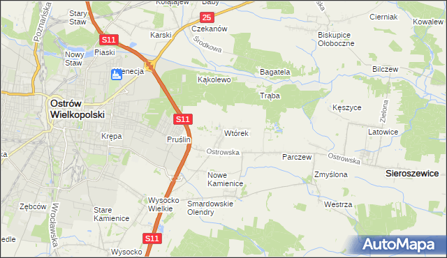 mapa Wtórek gmina Ostrów Wielkopolski, Wtórek gmina Ostrów Wielkopolski na mapie Targeo