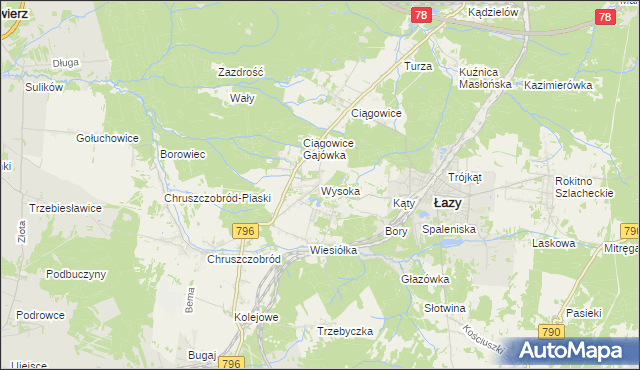 mapa Wysoka gmina Łazy, Wysoka gmina Łazy na mapie Targeo