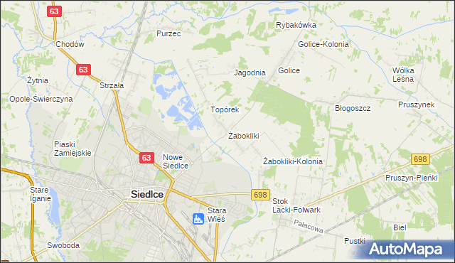 mapa Żabokliki gmina Siedlce, Żabokliki gmina Siedlce na mapie Targeo