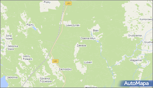 mapa Zawada gmina Miedzichowo, Zawada gmina Miedzichowo na mapie Targeo