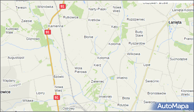 mapa Kołomia gmina Nowe Ostrowy, Kołomia gmina Nowe Ostrowy na mapie Targeo