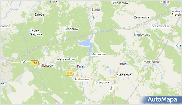 mapa Marianów gmina Secemin, Marianów gmina Secemin na mapie Targeo