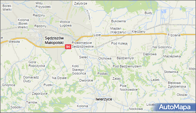mapa Olchowa gmina Iwierzyce, Olchowa gmina Iwierzyce na mapie Targeo