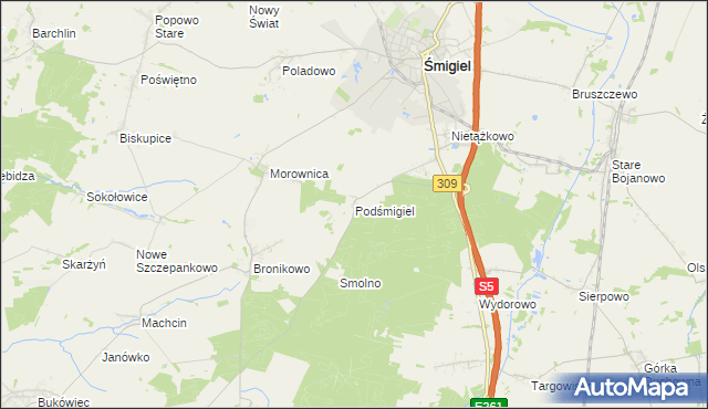 mapa Podśmigiel, Podśmigiel na mapie Targeo