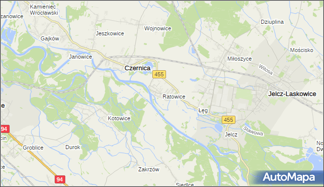 mapa Ratowice gmina Czernica, Ratowice gmina Czernica na mapie Targeo