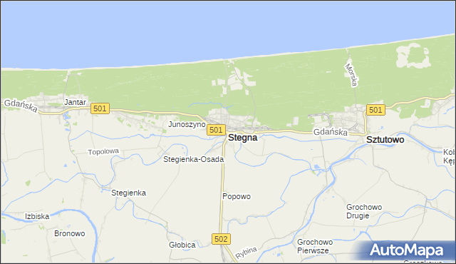 mapa Stegna powiat nowodworski, Stegna powiat nowodworski na mapie Targeo