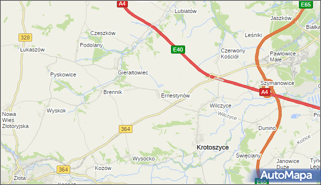 mapa Ernestynów gmina Złotoryja, Ernestynów gmina Złotoryja na mapie Targeo