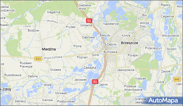 mapa Góra gmina Miedźna, Góra gmina Miedźna na mapie Targeo