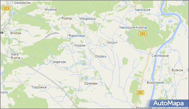 mapa Olszany gmina Rudna, Olszany gmina Rudna na mapie Targeo