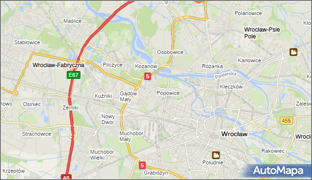 mapa Popowice gmina Wrocław, Popowice gmina Wrocław na mapie Targeo
