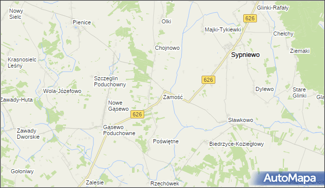 mapa Zamość gmina Sypniewo, Zamość gmina Sypniewo na mapie Targeo
