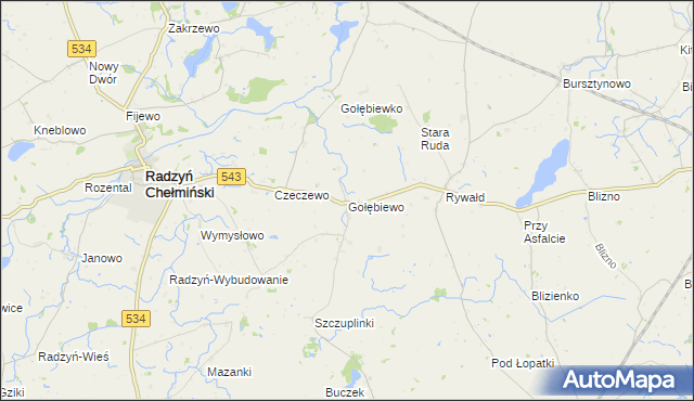 mapa Gołębiewo gmina Radzyń Chełmiński, Gołębiewo gmina Radzyń Chełmiński na mapie Targeo
