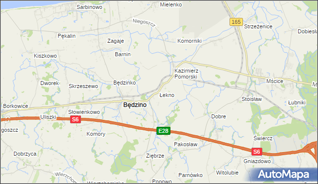mapa Łekno gmina Będzino, Łekno gmina Będzino na mapie Targeo