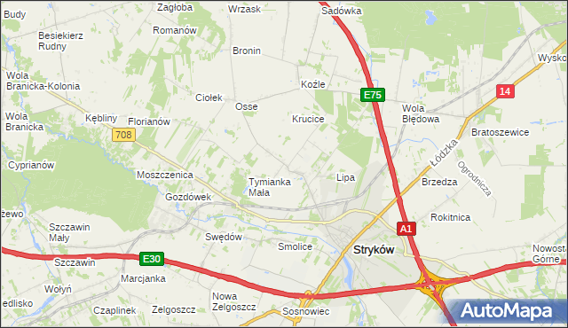 mapa Tymianka gmina Stryków, Tymianka gmina Stryków na mapie Targeo