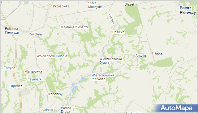 mapa Wierzchowiska Drugie gmina Modliborzyce, Wierzchowiska Drugie gmina Modliborzyce na mapie Targeo