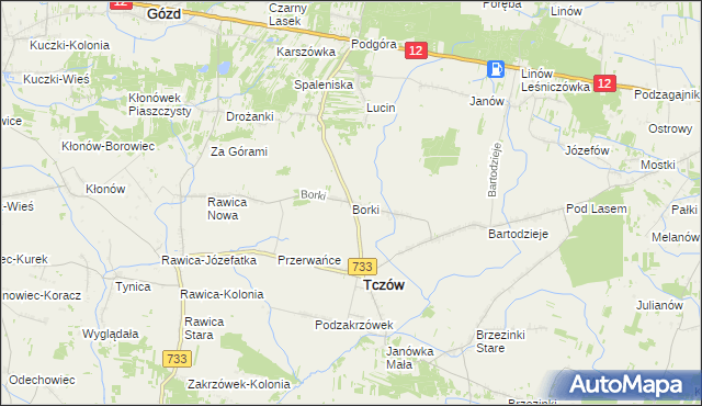 mapa Borki gmina Tczów, Borki gmina Tczów na mapie Targeo
