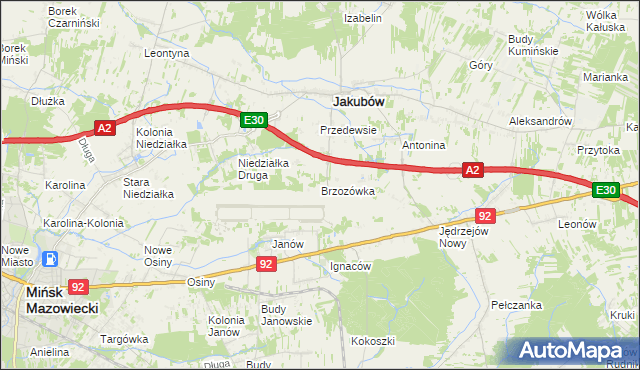mapa Brzozówka gmina Jakubów, Brzozówka gmina Jakubów na mapie Targeo