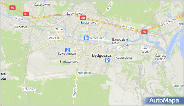 mapa Bydgoszczy, Bydgoszcz na mapie Targeo