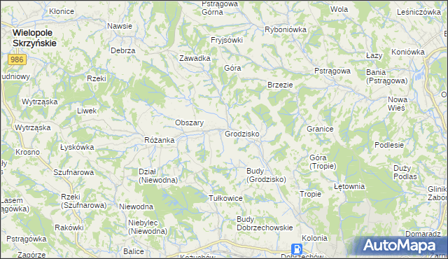 mapa Grodzisko gmina Strzyżów, Grodzisko gmina Strzyżów na mapie Targeo