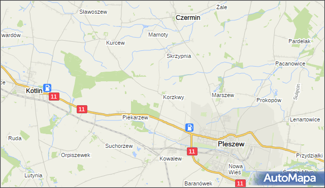 mapa Korzkwy, Korzkwy na mapie Targeo