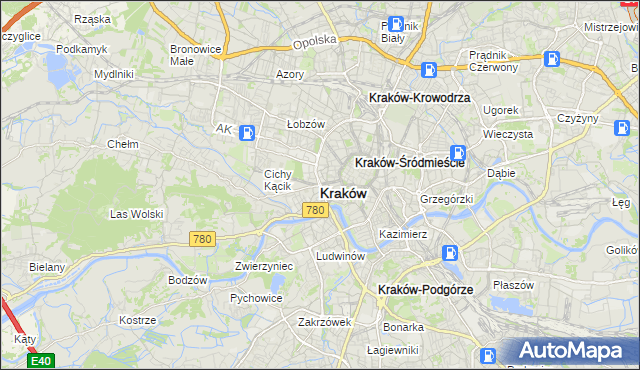 mapa Krakowa, Kraków na mapie Targeo