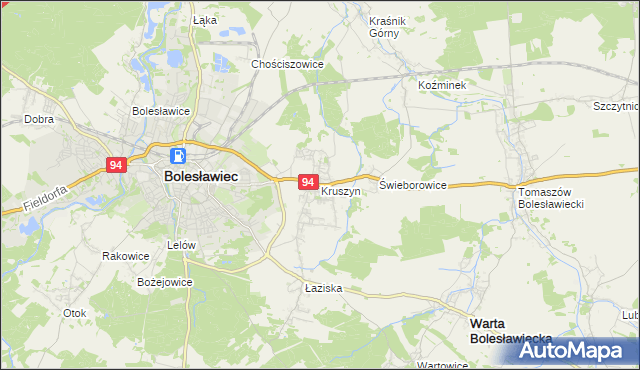 mapa Kruszyn gmina Bolesławiec, Kruszyn gmina Bolesławiec na mapie Targeo