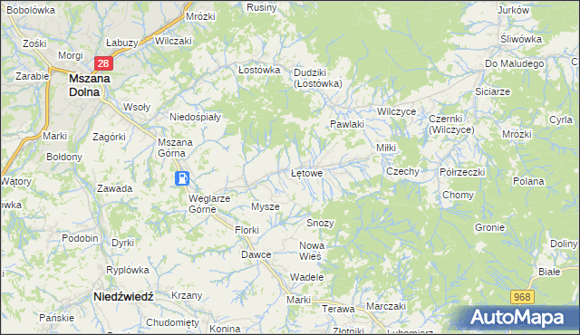 mapa Łętowe, Łętowe na mapie Targeo