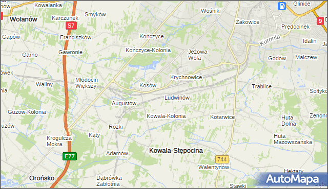 mapa Ludwinów gmina Kowala, Ludwinów gmina Kowala na mapie Targeo