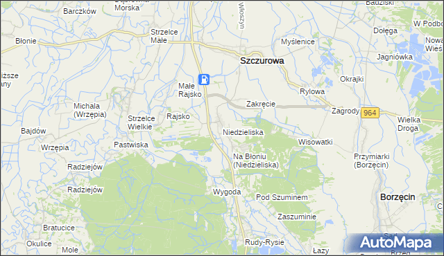 mapa Niedzieliska gmina Szczurowa, Niedzieliska gmina Szczurowa na mapie Targeo