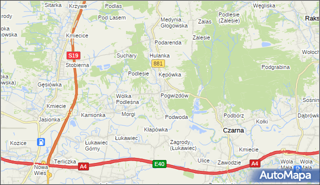 mapa Pogwizdów gmina Czarna, Pogwizdów gmina Czarna na mapie Targeo