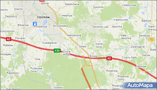 mapa Słowik gmina Zgierz, Słowik gmina Zgierz na mapie Targeo