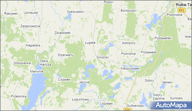 mapa Smolniki gmina Rutka-Tartak, Smolniki gmina Rutka-Tartak na mapie Targeo