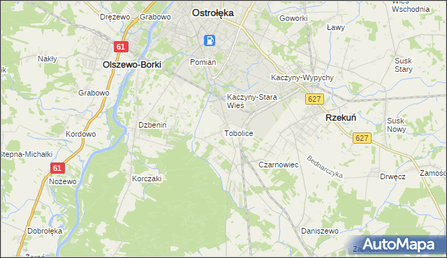mapa Tobolice gmina Rzekuń, Tobolice gmina Rzekuń na mapie Targeo