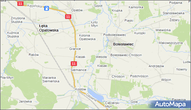 mapa Wesoła gmina Łęka Opatowska, Wesoła gmina Łęka Opatowska na mapie Targeo