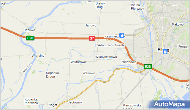 mapa Władysławowo gmina Elbląg, Władysławowo gmina Elbląg na mapie Targeo