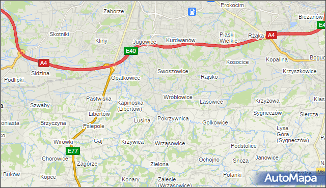 mapa Wróblowice gmina Kraków, Wróblowice gmina Kraków na mapie Targeo