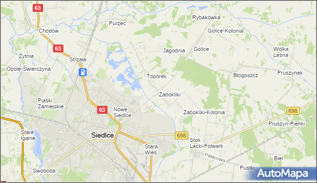 mapa Żabokliki gmina Siedlce, Żabokliki gmina Siedlce na mapie Targeo