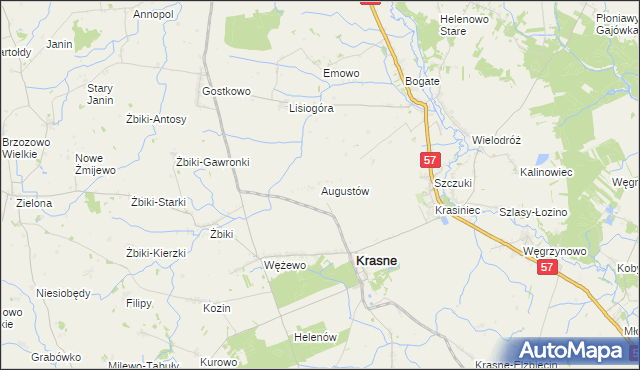 mapa Augustów gmina Krasne, Augustów gmina Krasne na mapie Targeo