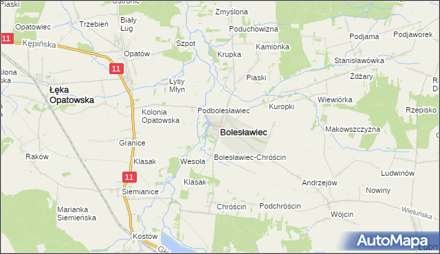 mapa Bolesławiec powiat wieruszowski, Bolesławiec powiat wieruszowski na mapie Targeo