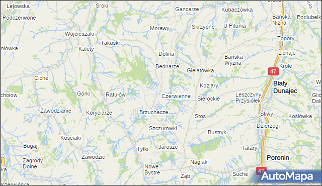 mapa Czerwienne, Czerwienne na mapie Targeo