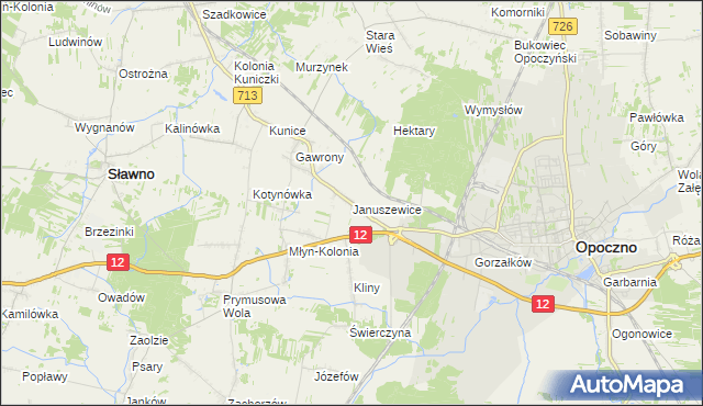 mapa Januszewice gmina Opoczno, Januszewice gmina Opoczno na mapie Targeo