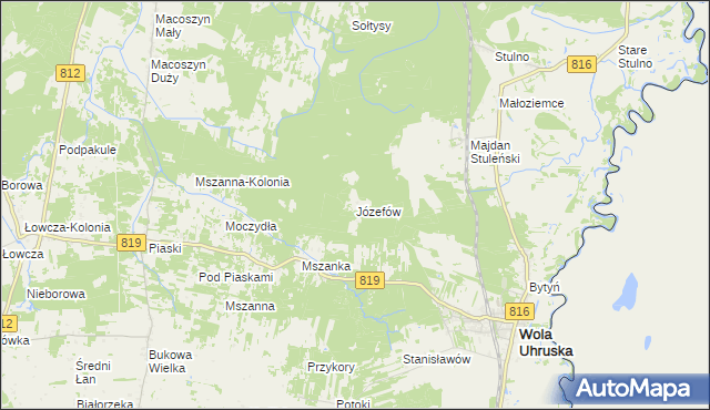 mapa Józefów gmina Wola Uhruska, Józefów gmina Wola Uhruska na mapie Targeo